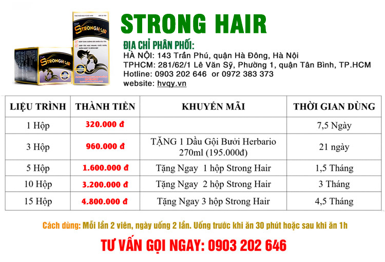Giá bán Strong Hair bao nhiêu tiền một hộp?